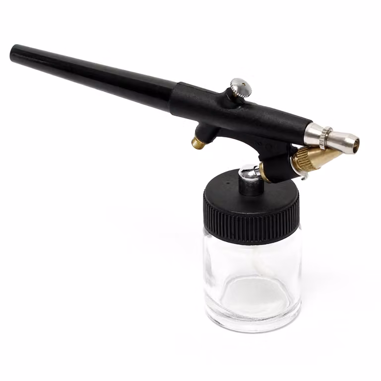 Pistola per aerografo Wiltec tipo 138 con funzione a singola azione, ugello Ø 0,8 mm, 2 tazze di colore, pipetta e tubo flessibile per modellismo, nail art ecc.