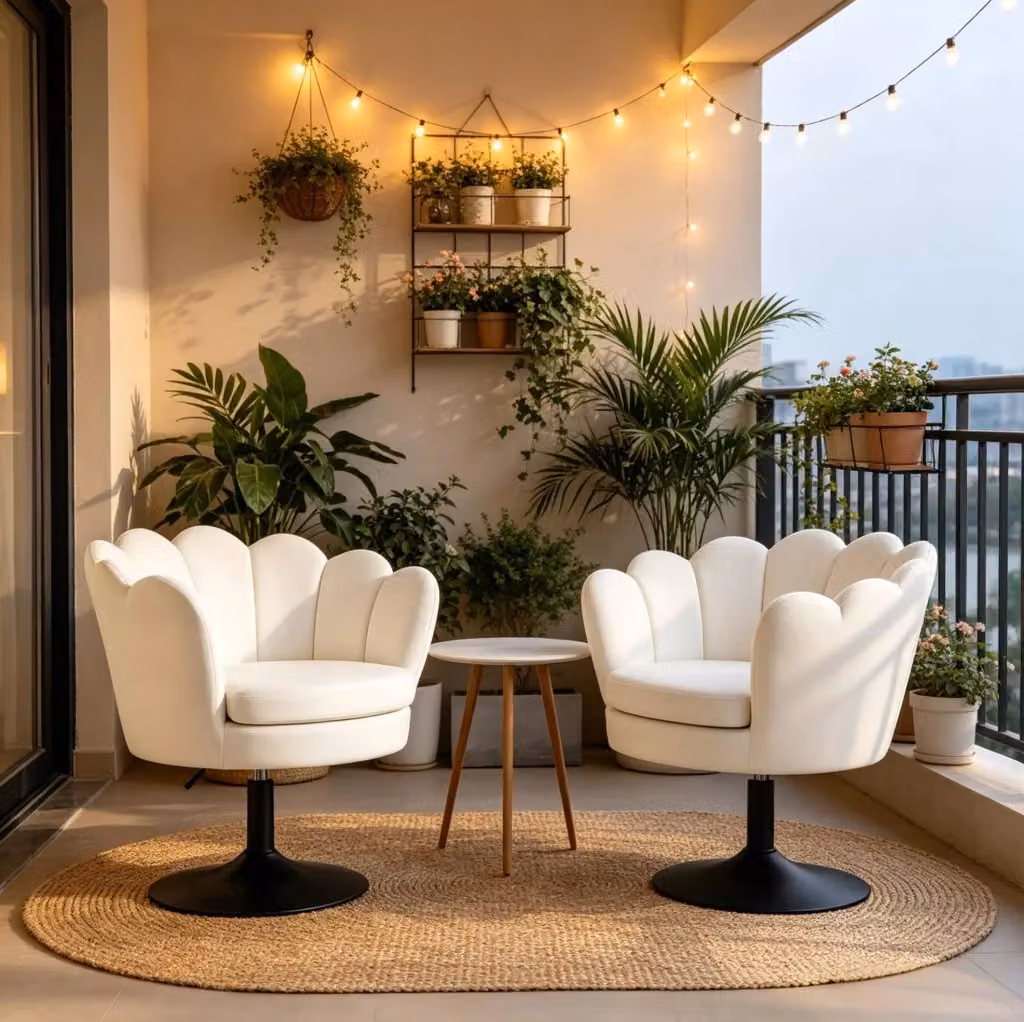 Sedia da ufficio girevole regolabile in velluto beige con braccioli e schienale a fiore e base in metallo bianco – 2