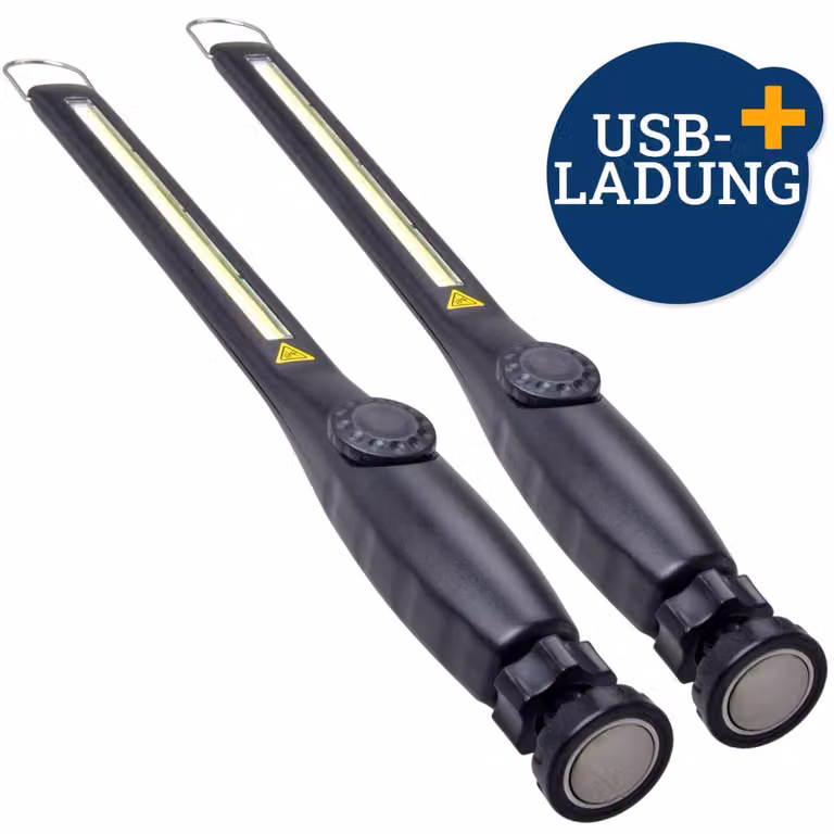 Lampada portatile da officina con 2 porte USB, LED COB da 4,5 W, magnete + gancio