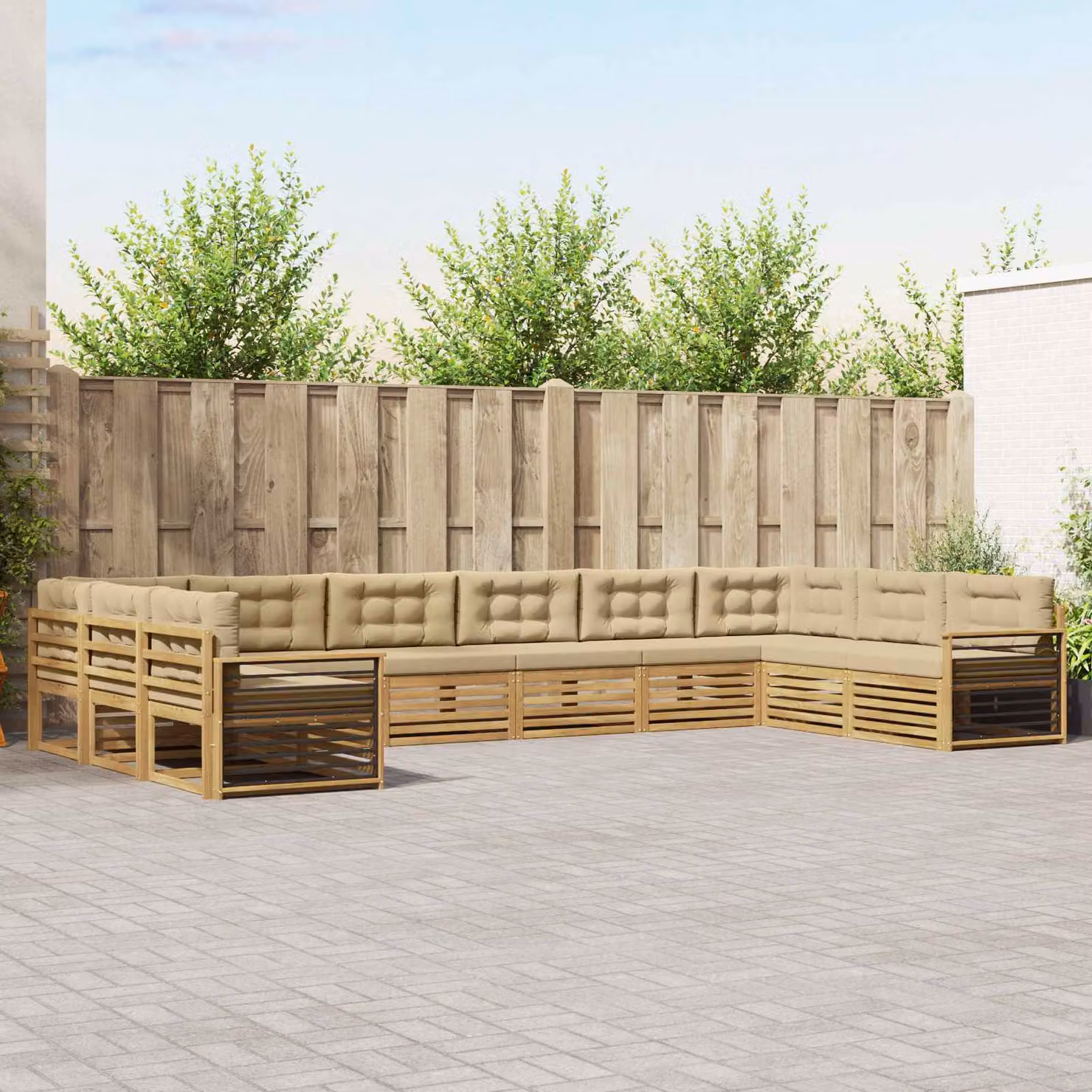 Set di divani da giardino vidaXL a forma di L in legno di acacia con cuscini beige