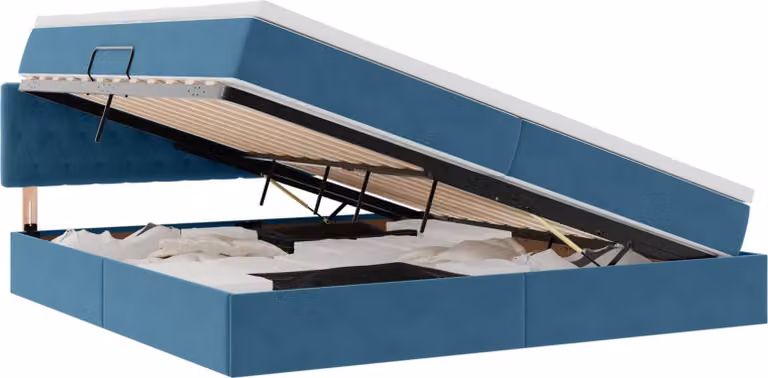 Letto con contenitore LED e materasso Blu Scuro 200 x 200 cm