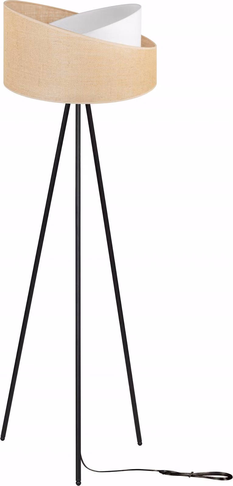 Lampada da terra, treppiede, metallo, paralume, juta, 45 cm