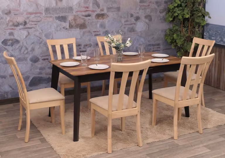 set di 6 sedie per sala da pranzo HWC-G46, sedia da cucina Sedia, tessuto/tessuto legno massiccio ~ struttura color naturale, beige