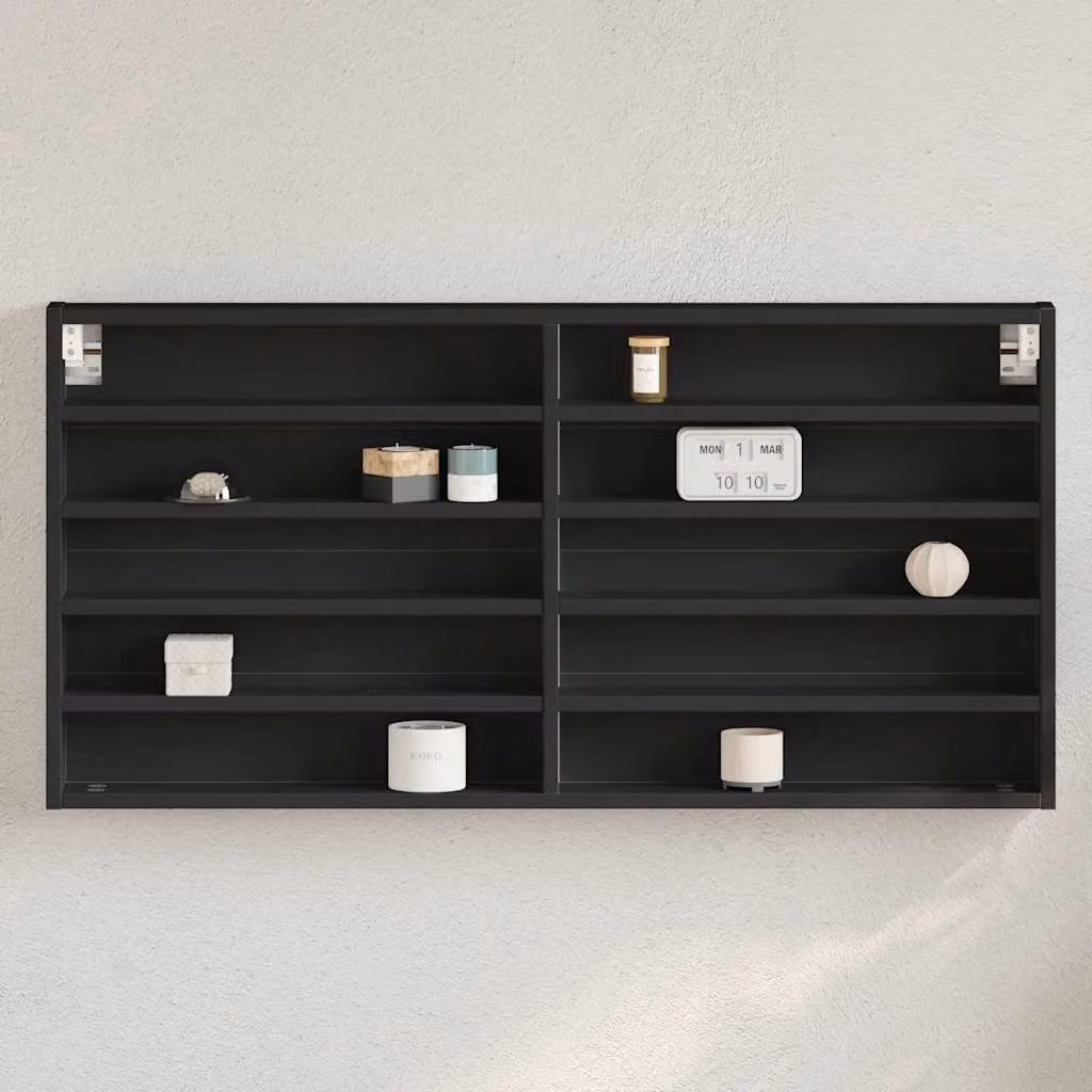 Armadietto a parete vidaXL con ante in vetro e ripiani interni, Nero opaco, L: 100 cm, P: 8,5 cm, H: 50 cm