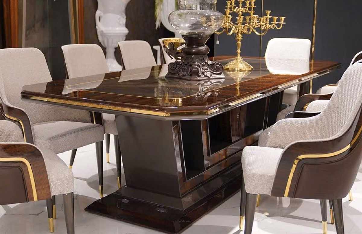 Casa Padrino Tavolo da pranzo Grigio / Marrone / Oro 350 x 112 x H. 70 cm - Tavolo da cucina rettangolare in legno massello - Mobili da sala da pranzo - Mobili - Collezione lusso