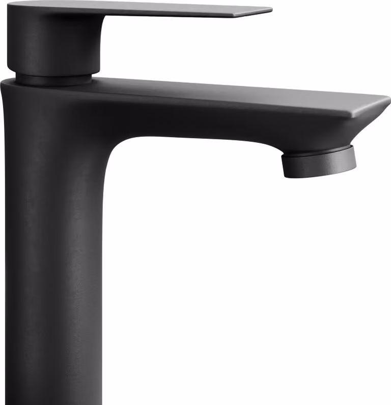 Miscelatore per lavabo Planetmöbel con cartuccia in Vetroceramica, miscelatore monocomando, altezza 17 cm, nero