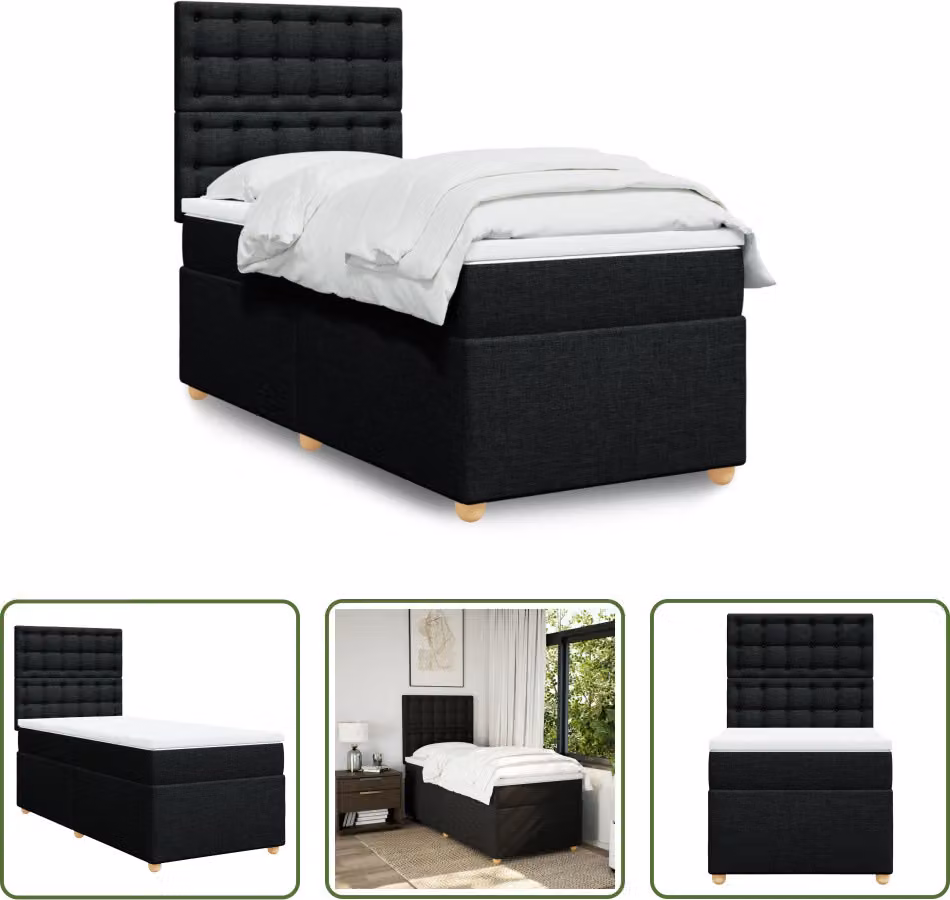 The Living Store Letto a molle con materasso nero 80x200 cm in tessuto