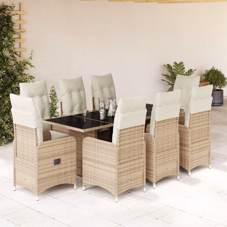 Maison Exclusive - Set da Bistrò da Giardino 9 pz con Cuscini Beige in Polyrattan