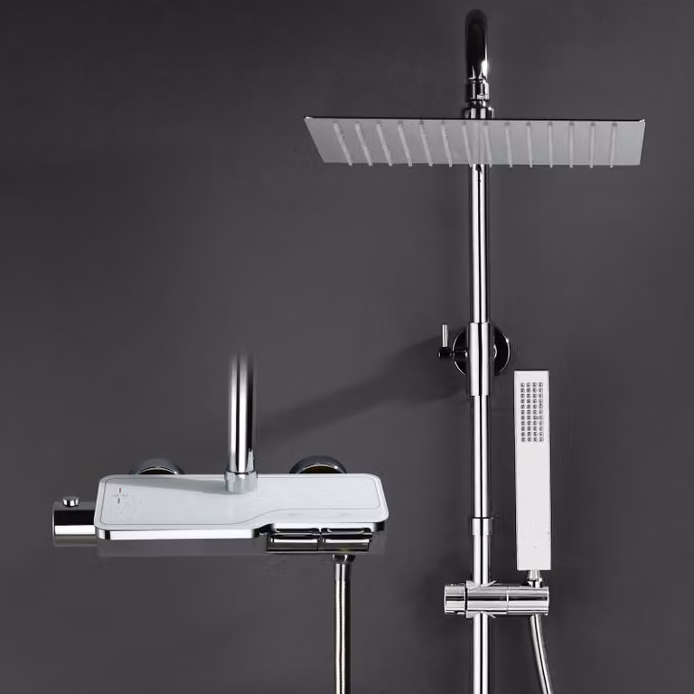 JOHO Colonna Doccia in Acciaio INOX 304 con Termostatico Rubinetto Miscelatore, Set Doccia a Pioggia con Doccetta, Soffione Doccia Cromo 20×20cm