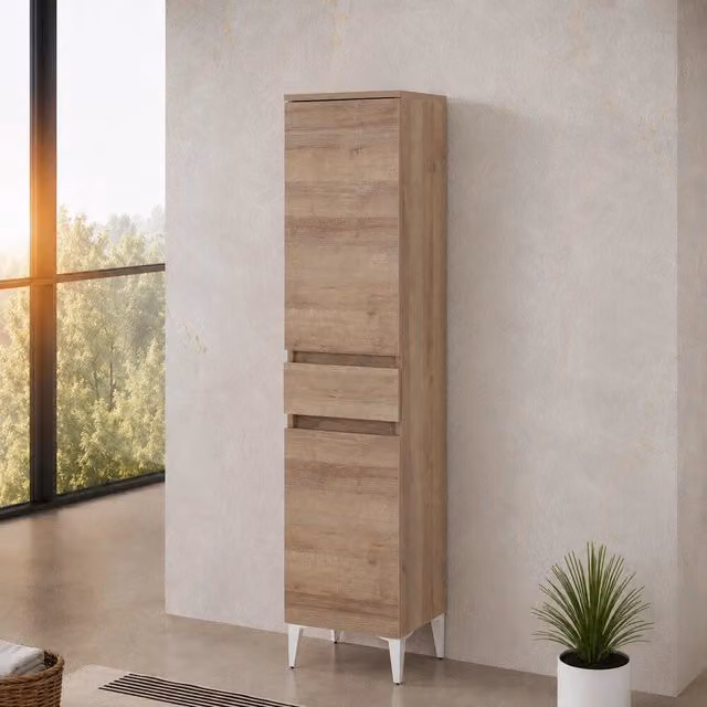Colonna bagno a terra rovere africa H 155 cm due ante 1 cassetto Kleo