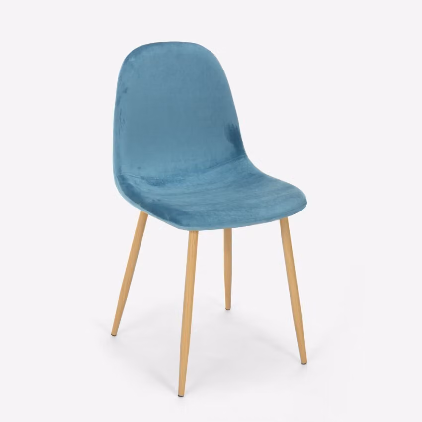 Sedia Design Gambe Nordiche Legno Tessuto Cucina Bar Ristorante Salmone - Blu