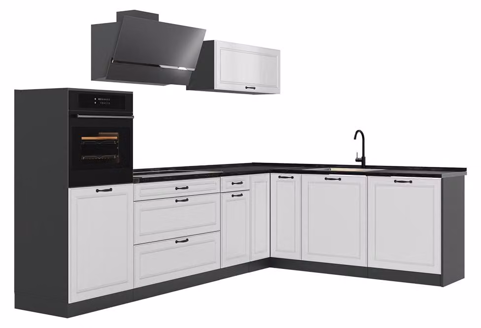 Cucina angolare completa Vicco R-Line Bianco country/Antracite 287 x cm senza piano di lavoro, Model 68205