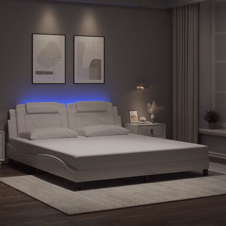 vidaXL Giroletto Viana con LED e porta USB in ecopelle Bianco L/P/H: 200 x 180 x 30 cm