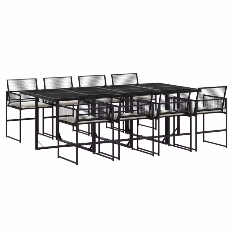 Set da Pranzo da Giardino 9 pz con Cuscini Nero in Polyrattan