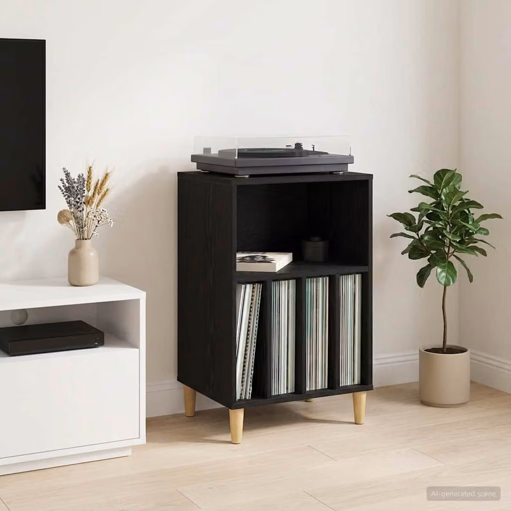 vidaXL Supporto per Giradischi in Legno MDF Nero Opaco L: 47 cm, P: 39,5 cm, H: 74,5 cm