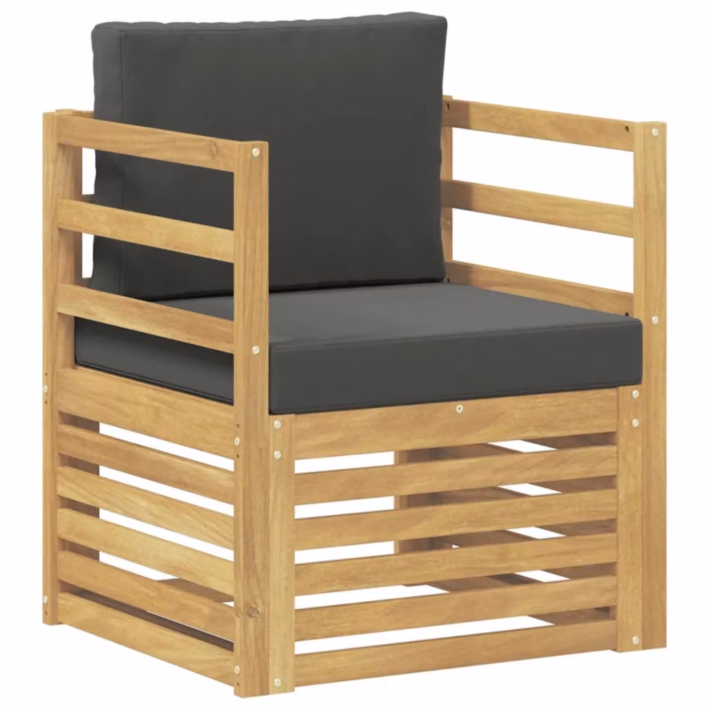 Divano da esterno moderno con struttura in legno di acacia e rivestimento in tessuto bianco e antracite per giardino e terrazza – 2