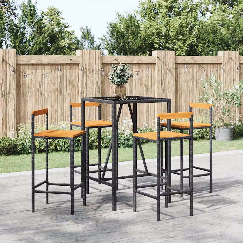 Set Bar da Giardino vidaXL 5 Pezzi in Polyrattan e Legno di Acacia Nero
