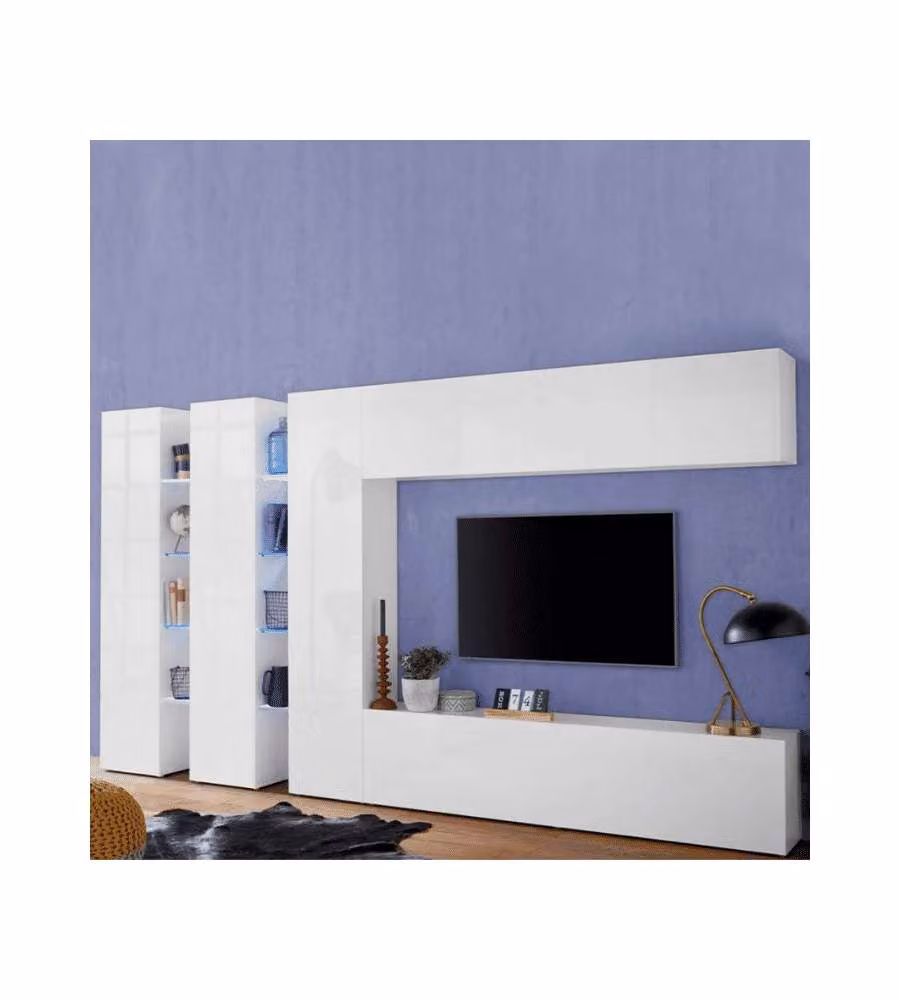 Parete attrezzata moderna Web Furniture per soggiorno bianco lucido L: 340 cm, P: 30 cm, H: 180 cm – 1