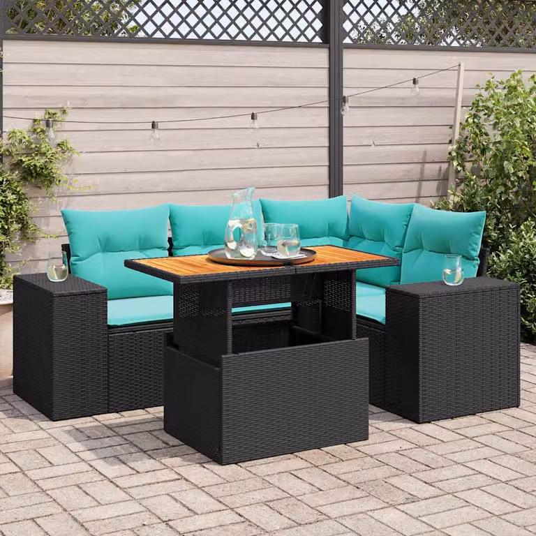 Set Divani da Giardino vidaXL 5 pz a Forma a L con Cuscini Blu e Nero