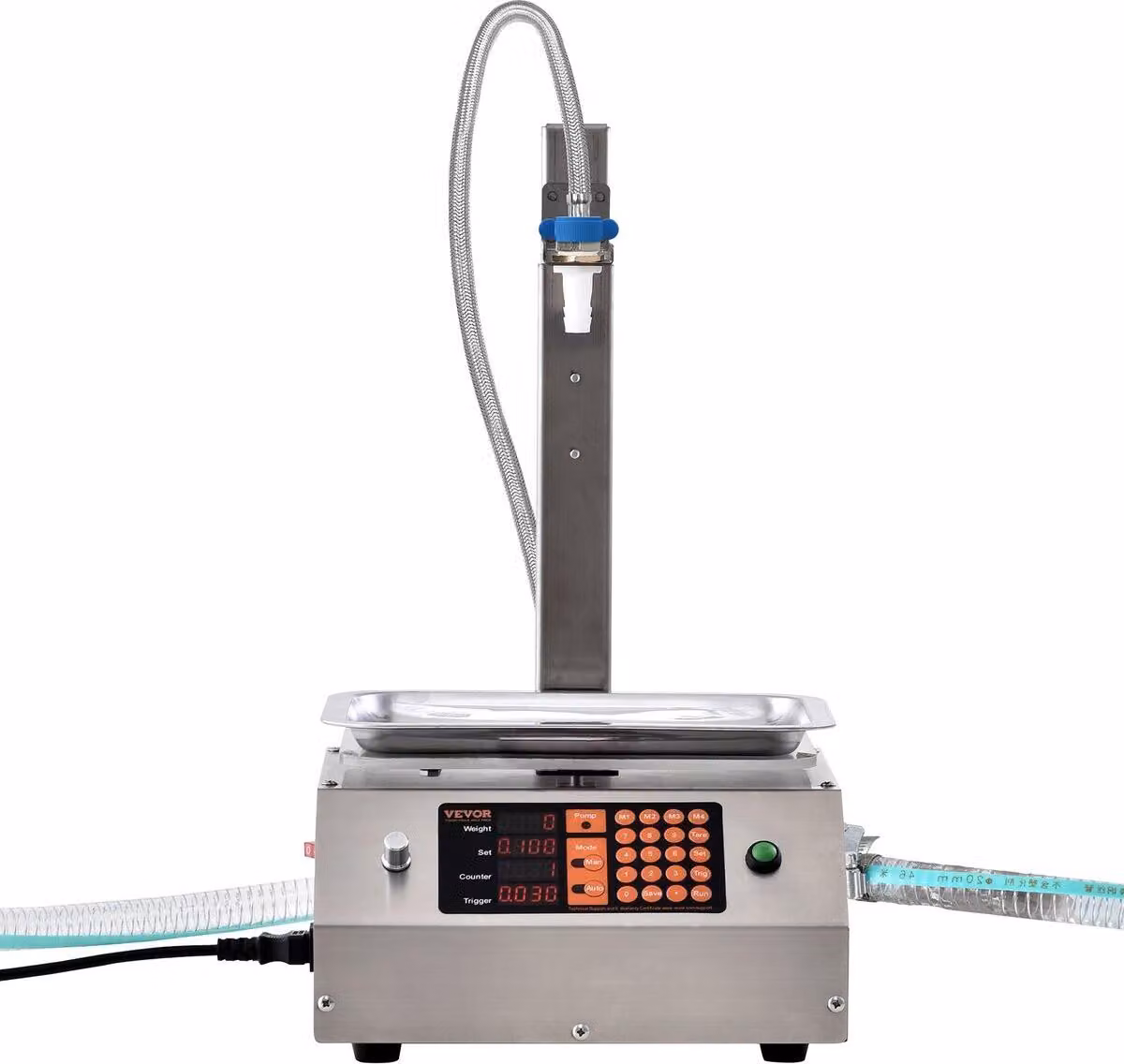 Riempitrice per liquidi, capacità di pesatura 30-15000 g, riempitrice automatica per bottiglie, imbottigliatrice con controllo digitale per latte, acqua, olio, vino, bevande, detersivi, shampoo (ugello singolo)