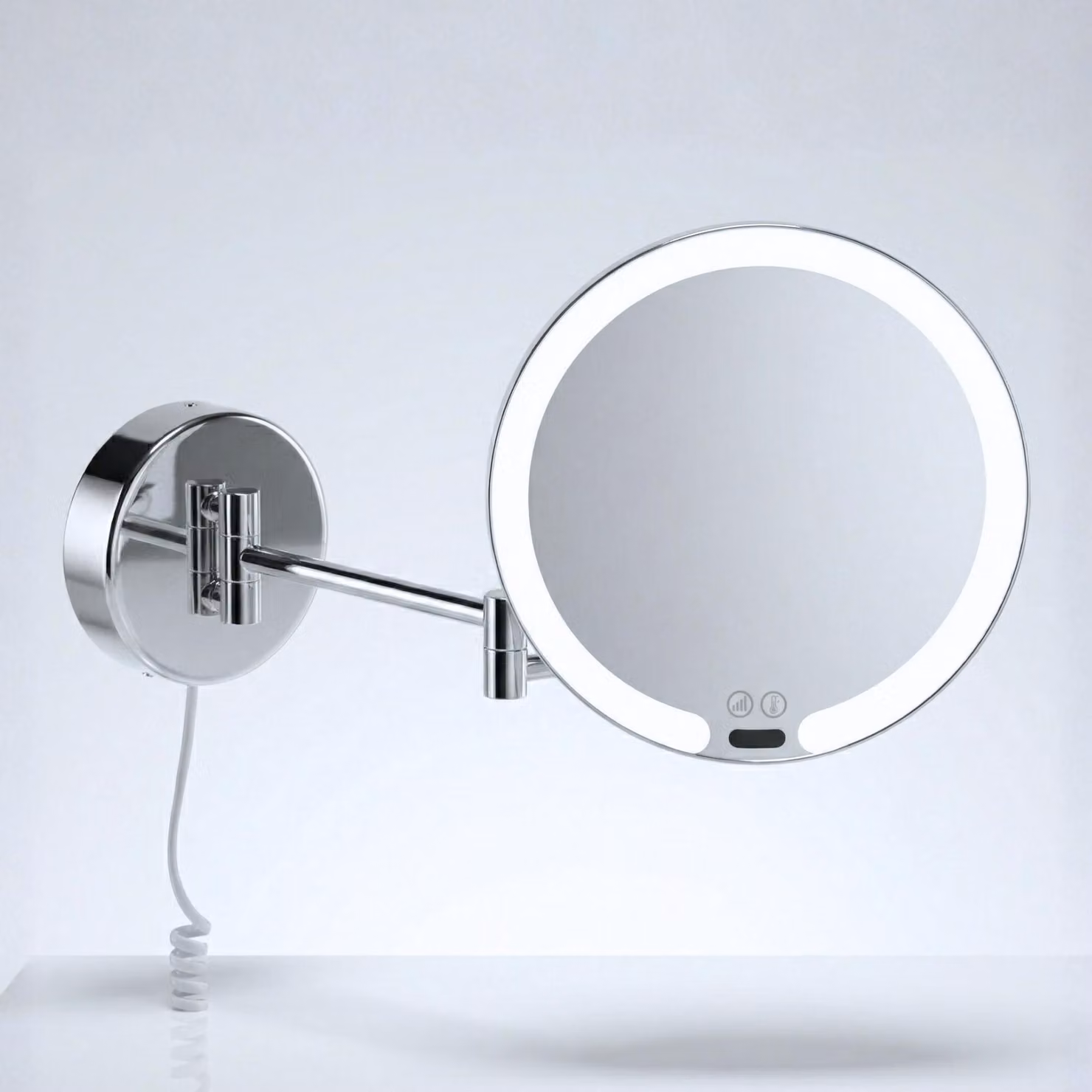 Specchio cosmetico LED Libaro con sensore VITTORIA rotondo, ingrandimento 7x, montaggio a parete, cavo bianco