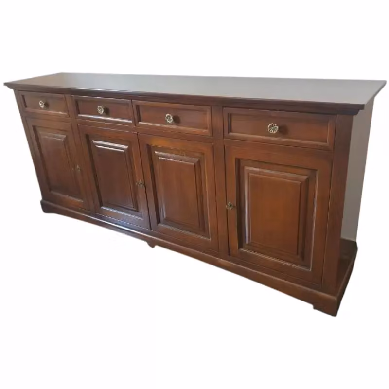 Madia credenza classica a 4 porte in legno di pino color noce Mobili 2G L: 220 cm, P: 45 cm, H: 96 cm – 1