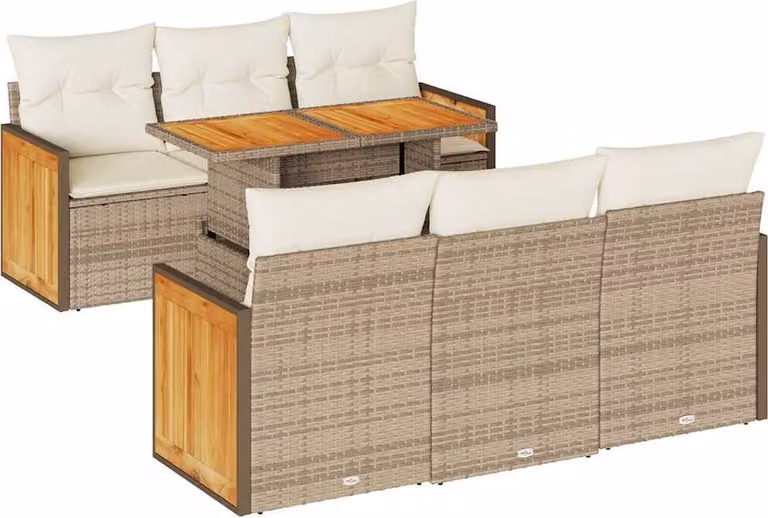 Set Divani da Giardino 7 pz con Cuscini Beige Polyrattan Acacia