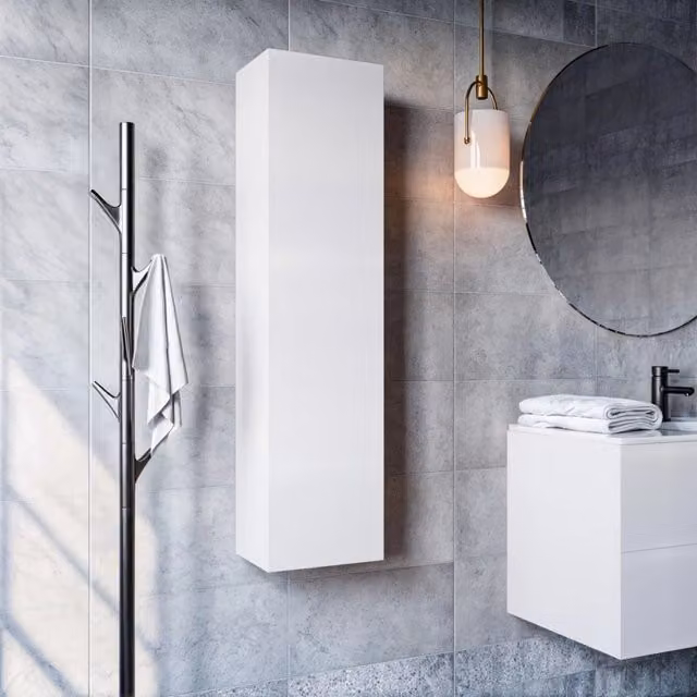 Colonna bagno sospesa Jaguar Zen bianca lucida con ante a battente e ripiani interni H: 120 cm, L: 35 cm, P: 20 cm