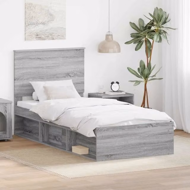 Struttura del letto-Giroletto Grigio Sonoma 90 x 200 cm Pino massello 254209