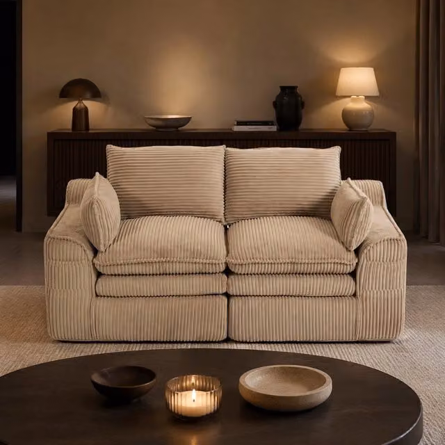Divano 2 posti in corduroy con tasche laterali; 191x94x85 cm; khaki