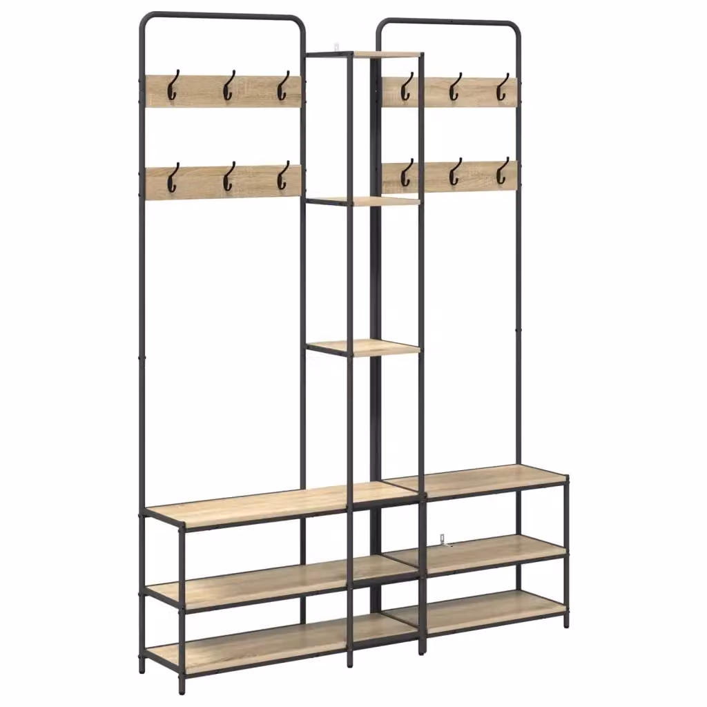 Appendiabiti con panca e porta scarpe in stile industriale vidaXL, colore marrone, L: 130 cm, P: 30 cm, H: 199,5 cm – 2