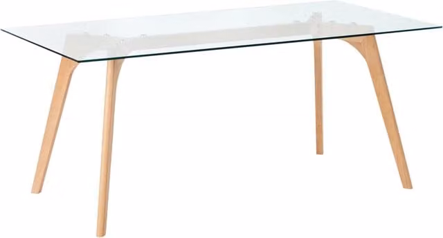 Tavolo da Pranzo Trasparente 180 x 90 cm Piano in Vetro Gambe in Legno Rettangolare Scandinavo Moderno