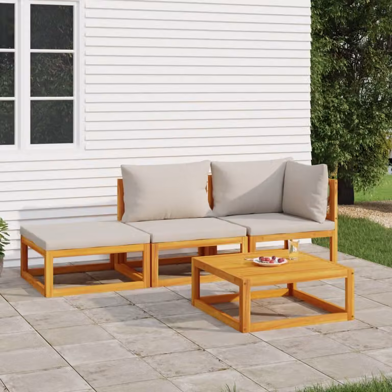 Set Salotto da Giardino vidaXL in Legno di Acacia con Cuscini Grigio Chiaro e Design a L
