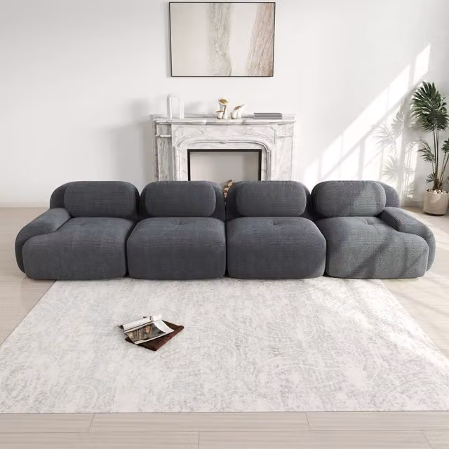 Divano 4 Posti in Tessuto Velluto a Coste ¨C MINIMAL ¨C Grigio, Morbido, Ergonomico