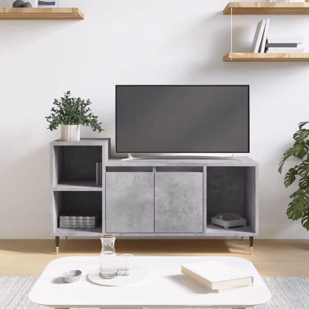 Mobile per TV moderno vidaXL in legno e metallo, Grigio, L 100 cm x P 35 cm x H 55 cm