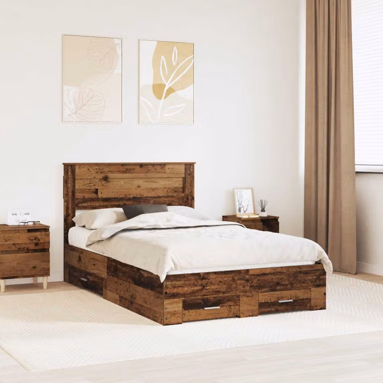 Struttura del letto con cassetti vidaXL in legno effetto vecchio marrone L 120 x P 200 cm