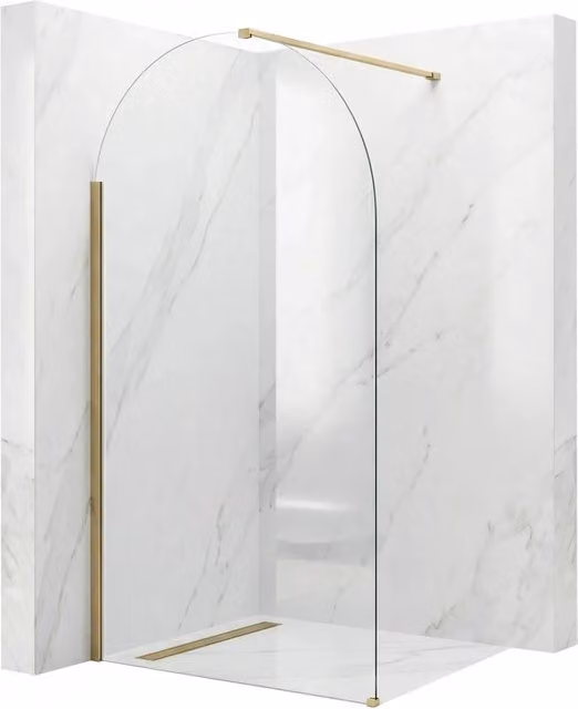 Parete Doccia Walk-in Rea Heaven Asimmetrica in Vetro Trasparente con Profilo Gold Brush e Trattamento Easy Clean, L: 90 cm, P: 8 cm – 1