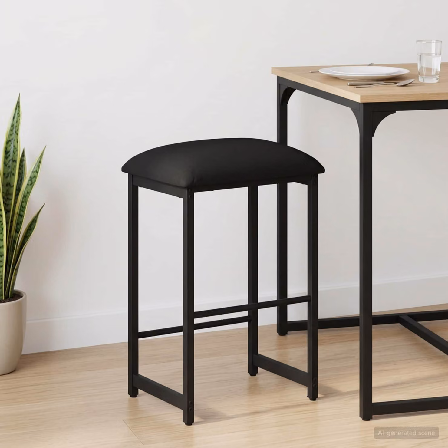 Sgabello da bar moderno vidaXL in ecopelle nera con struttura in metallo L/P/H: 40 x 32 x 74 cm