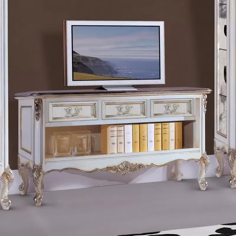 Parete attrezzata classica in legno stile shabby chic bianco e argento Mobili 2G – 4