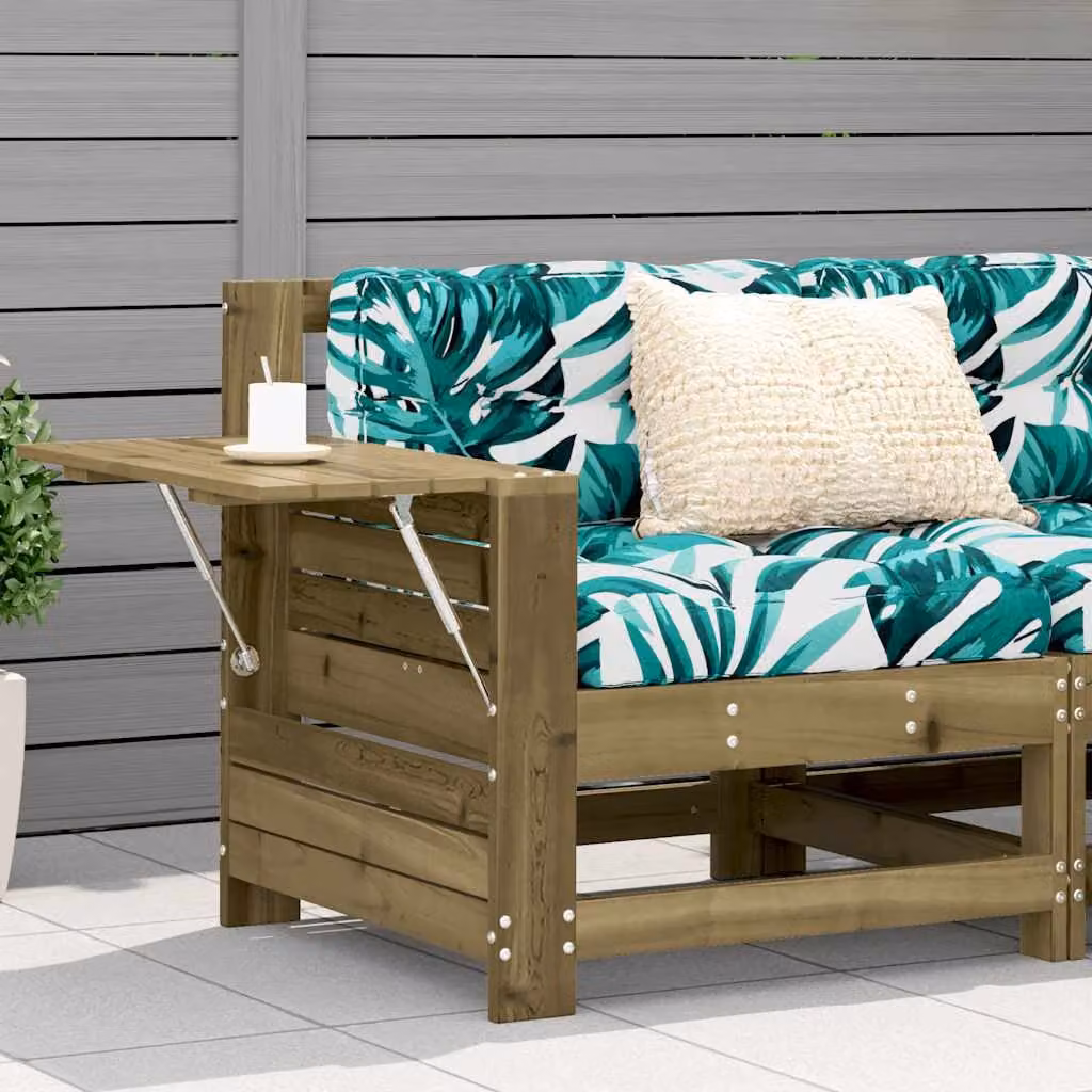 vidaXL Divano da giardino senza braccioli con tavolino in pino e cuscini a fantasia floreale marrone e multicolore