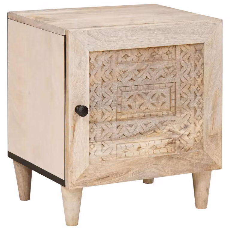 Armadio da notte moderno vidaXL in legno di acacia e mango, colore bianco e beige, L 80 x P 50 x H 40 cm
