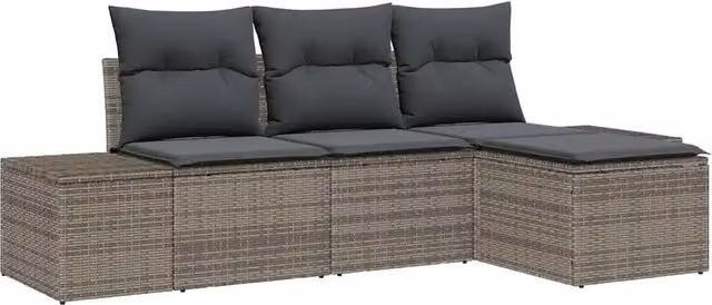 Set Divano da Giardino con cuscino 4 pz | Set Salotto da Giardino Grigio polyrattan