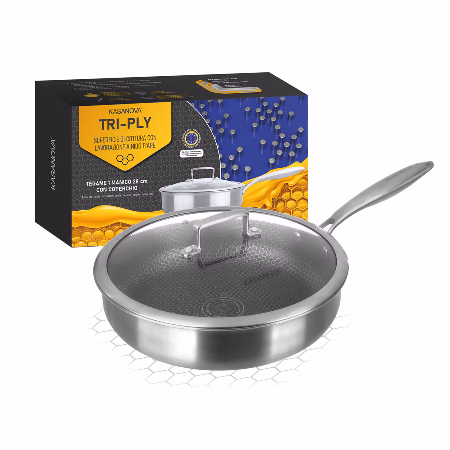 Casseruola Kasanova in acciaio inox e alluminio con coperchio in vetro, diametro 28 cm – 2