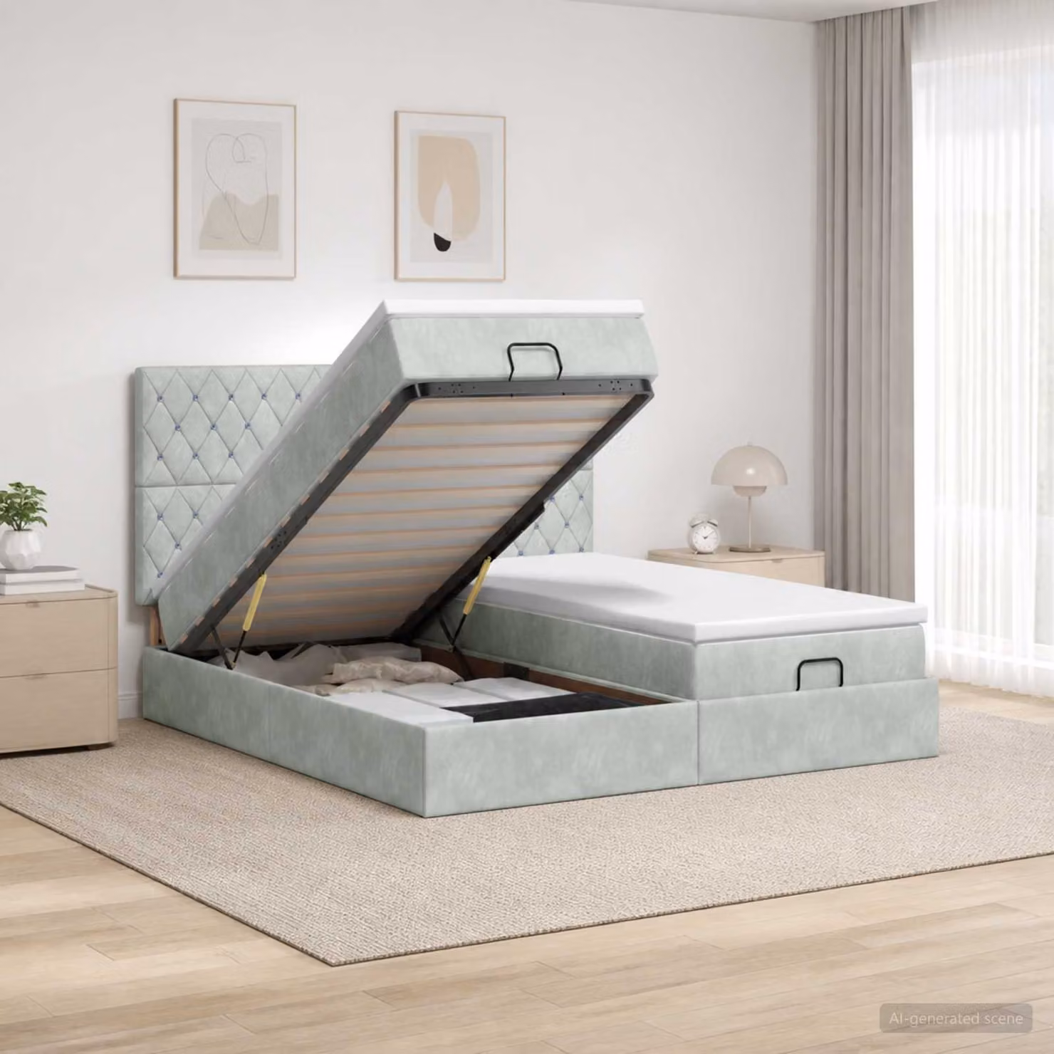 Letto ottomano con materasso 2 pz vidaXL in velluto grigio e bianco L/P/H: 203 x 160 x 88 cm