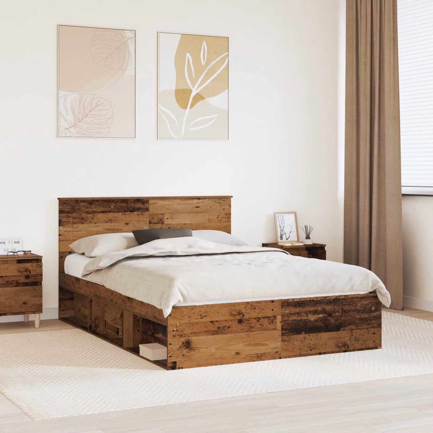 Struttura del letto con testiera vidaXL in legno effetto antico marrone L 140 x P 190 cm