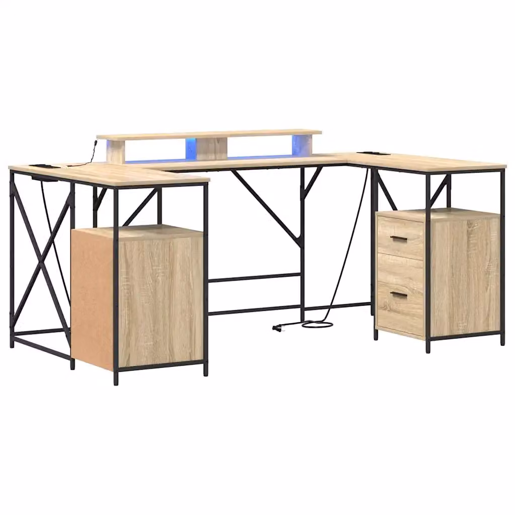 Scrivania da ufficio moderna vidaXL in legno e metallo color rovere, L: 182 cm, P: 101 cm, H: 87,5 cm – 2
