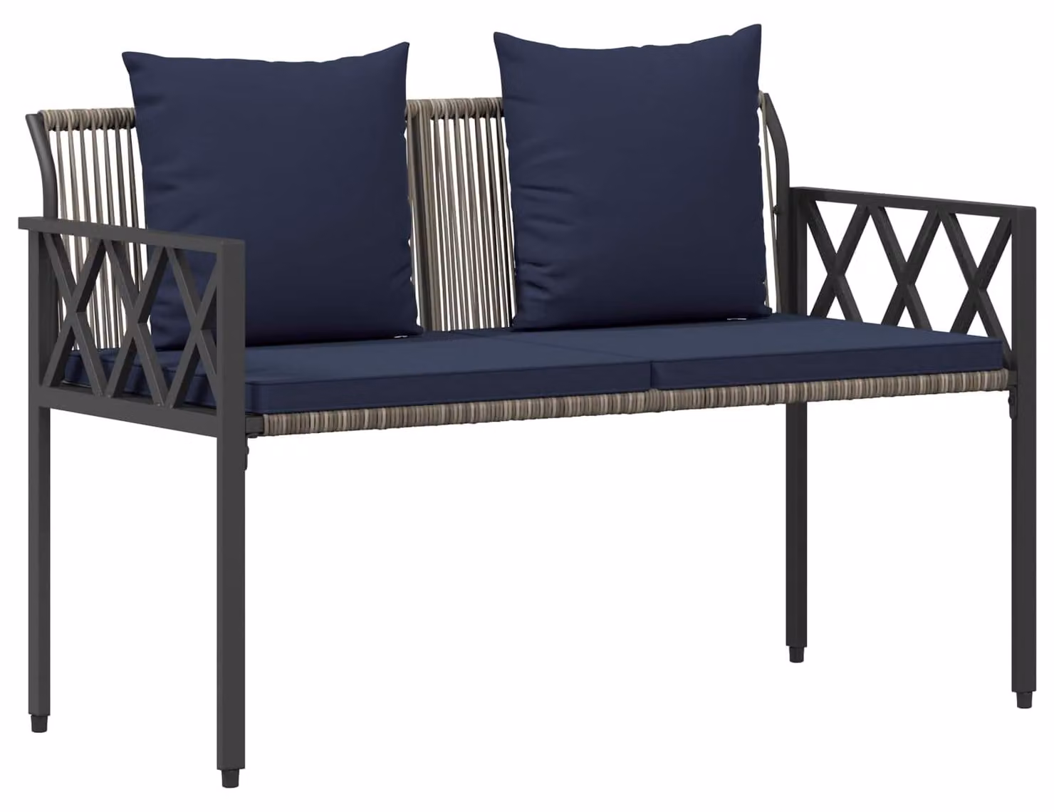 Panche da esterno, modello a due posti, dimensioni 116 x 56 x 75 cm, realizzate in rattan sintetico