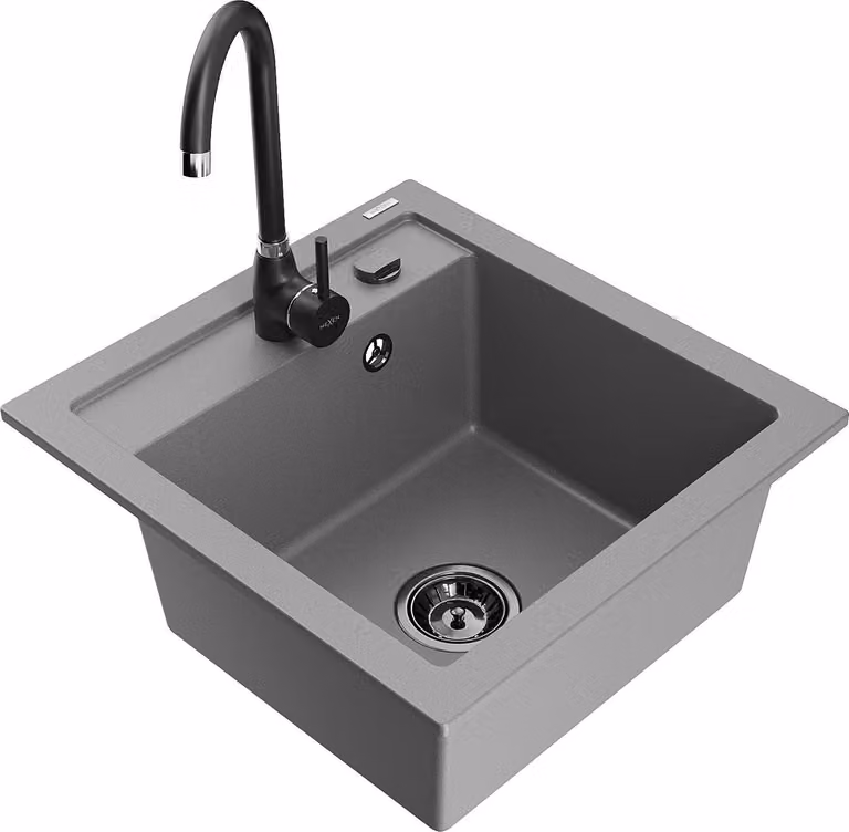 Mexen Vito lavello da cucina in granito 1 vasca con rubinetto Telma, grigio - 6503-71-670200-70-B