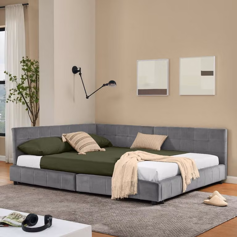 Divano angolare con letto estraibile - Divano letto - Letto angolare - Divano relax - Divano angolare con letto estraibile - Grigio scuro, 160x200 cm, letto matrimoniale