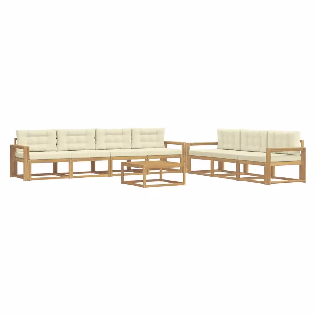 Set di divani da esterno vidaXL a forma di U in legno di acacia con cuscini, bianco e beige – 2